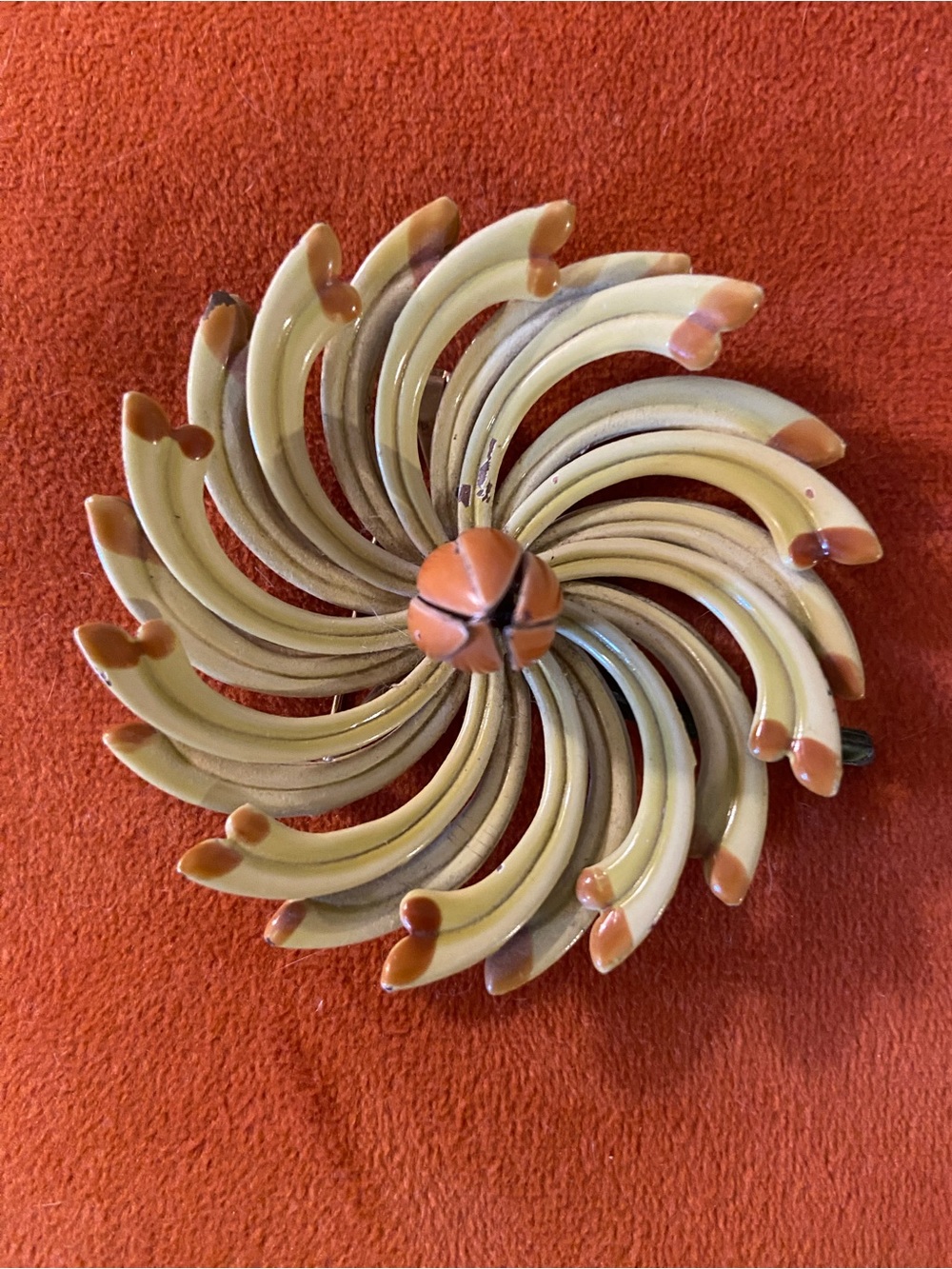 Vintage Cream Yellow and Orange Swirl Brooch